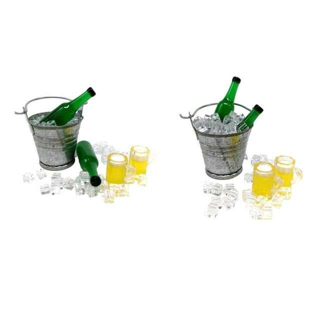 2 piezas 1/12 cubo de botellas de cerveza tazas modelo conjunto para decoración de cocina de casa de muñecas Macarena Muñeca Bebidas Jugar Cocina