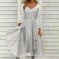 thumbnail image 5 of Nnhblu Women Sexy Solid Long Sleeve Round Neck Lace Chiffon Mesh Waist Party Dresses Discount Clearance Wedding Guest Dresses for Women Evening Dresses for Women Elegant Gray, 5 of 7