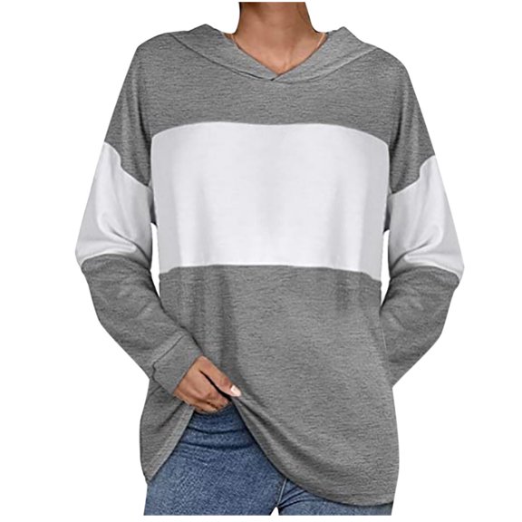 Fesfesfes Women Hooded Casual Long Sleeve Hoodie Patchwork Ladies Tops Sweatshirts Sale or Clearance