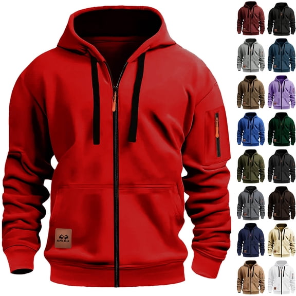 Rciityk Men's Zip Up Hoodie with Zipper Pocket, Fashion Casual Hooded Sweatshirt for Men, Fall Layering Piece