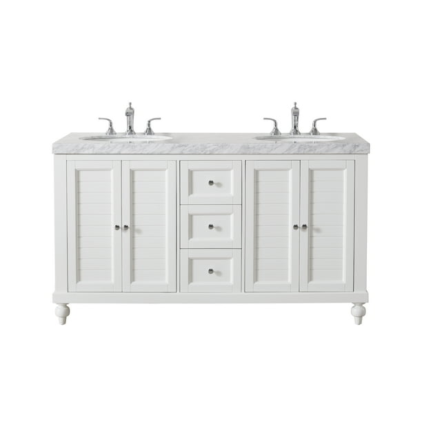 Stufurhome Kent 60 Inch White Double, 60 Inch Bathroom Vanity Cabinet