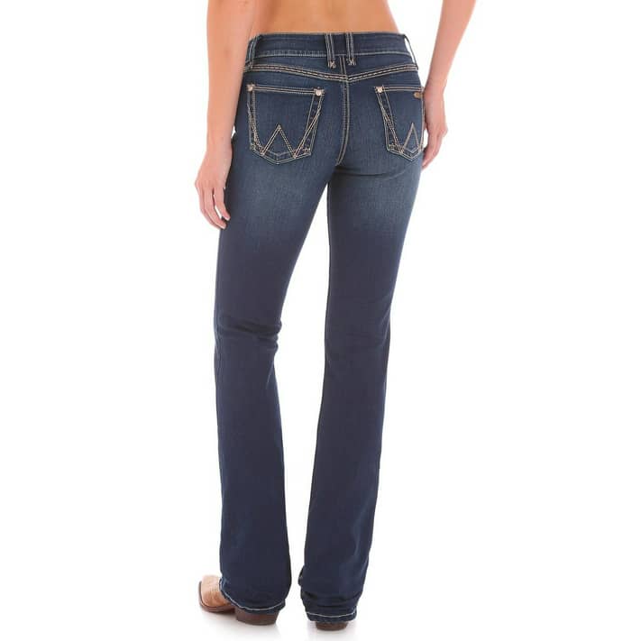 wrangler women's retro indigo w back pocket mae jeans boot cut indigo 19w x  34l 