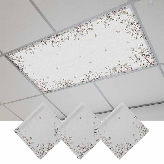 Fluorescent Light Covers for Ceiling Lights Classroom, Vintage Butterflies Flowers Magnetic Ceiling Light Cover Filter for School,Office, 2X4 FT, Pack of 3, Rustic Floral