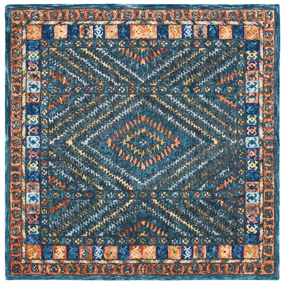 SAFAVIEH Aspen Alexanndria Geometric Wool Area Rug, Rust/Green, 7' x 7' Square