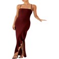 thumbnail image 1 of Womens Été Longue Skinny Sling Robe Couleur Unie Irrégulière Fendue Ourlet Robe, 1 of 7