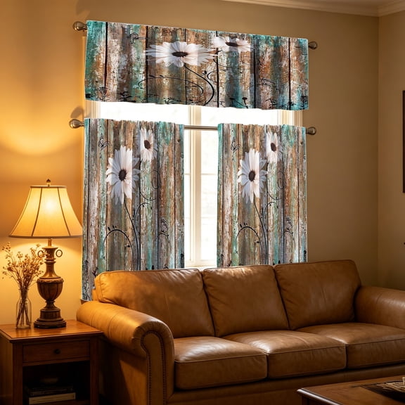 Three Piece Kitchen Curtain Set, Light Filtering Cafe Curtains With Valance For Basement Bathroom Small Windows Farmhouse Home Decoration And Privacy