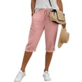 thumbnail image 4 of CBASIHI Womens Capris with Pockets- Elastic Waist Breathable Drawstring Summer Casual Straight Leg Beach Pants Pink Size 2XL, 4 of 9