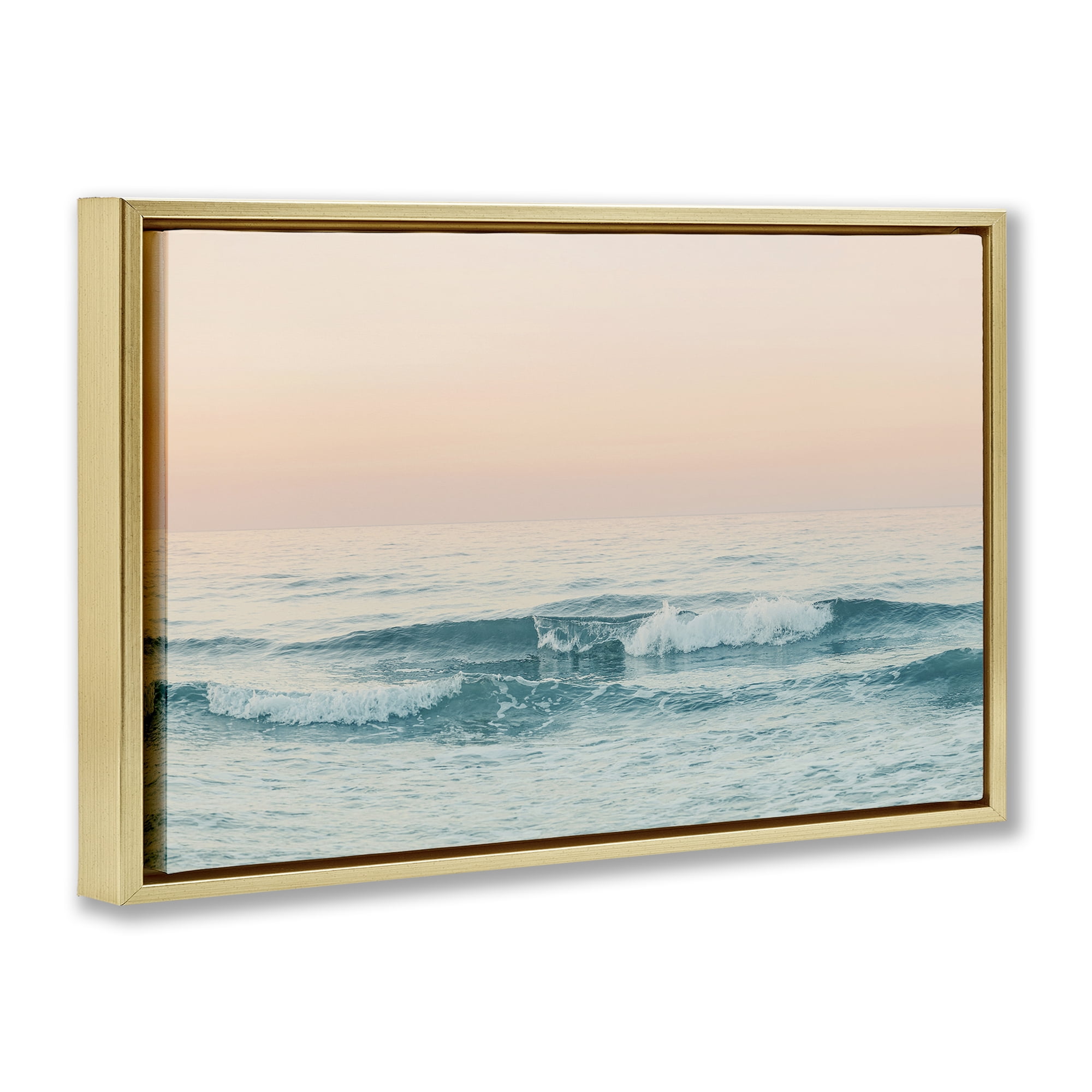 Stupell Industries Greece Ocean Waves Nautical & Beach Photography Gold Floater Framed Canvas Art Print Wall Art, 25 x 17