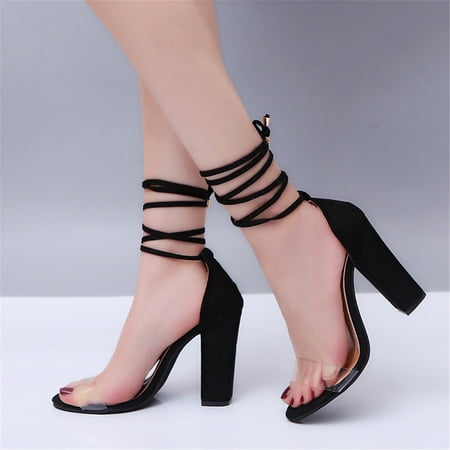 

Cathalem Suede Sandals Women LaceUp Transparent Women Solid Sandals High Shoes Toe Color Single Womens Wedges Sandals Size 7 Black 8.5