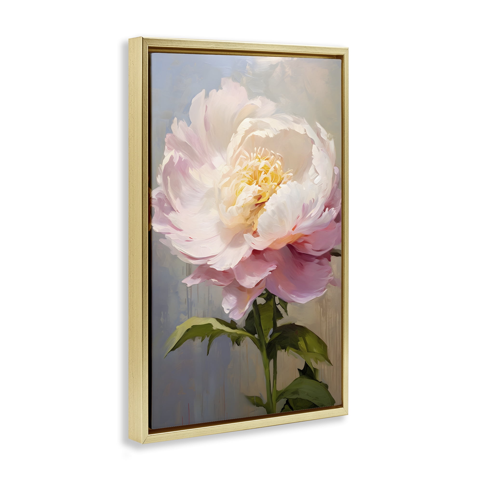 Stupell Industries Pink Rose in Bloom Botanical & Floral Painting Gold Floater Framed Art Print Wall Art, 21 x 31
