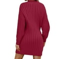 thumbnail image 4 of Comdrip Sweater Dress, Women Mock Neck Ribbed Long Sleeve 2025 Spring Bodycon Pullover Cute Sweater Dress Club Dress Winter Dresses for Women Wine L, 4 of 4