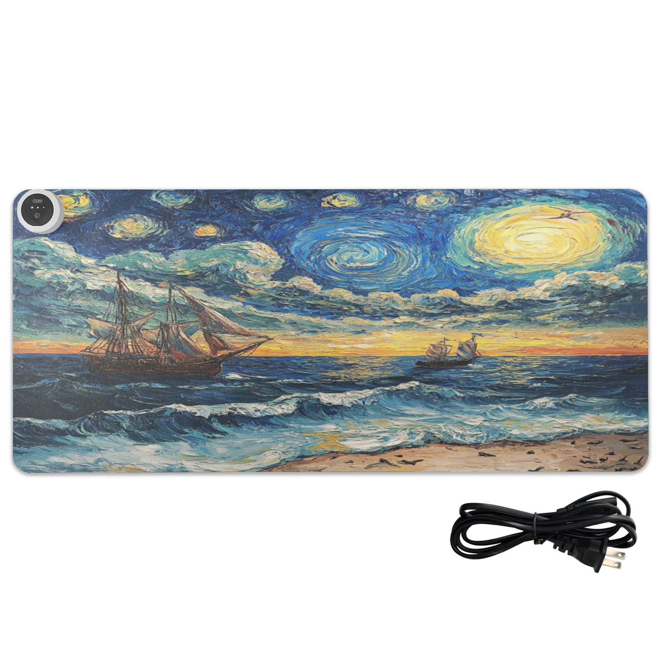 Wobogo Many Stars at Sea Heated Mouse Pad Extra-Large Desk Mat With 3 Heating Levels and 3-hour Auto Shut-Off Protection Ideal for Computer Keyboards Home Office Hand-warming Essential 31.5in × 13in