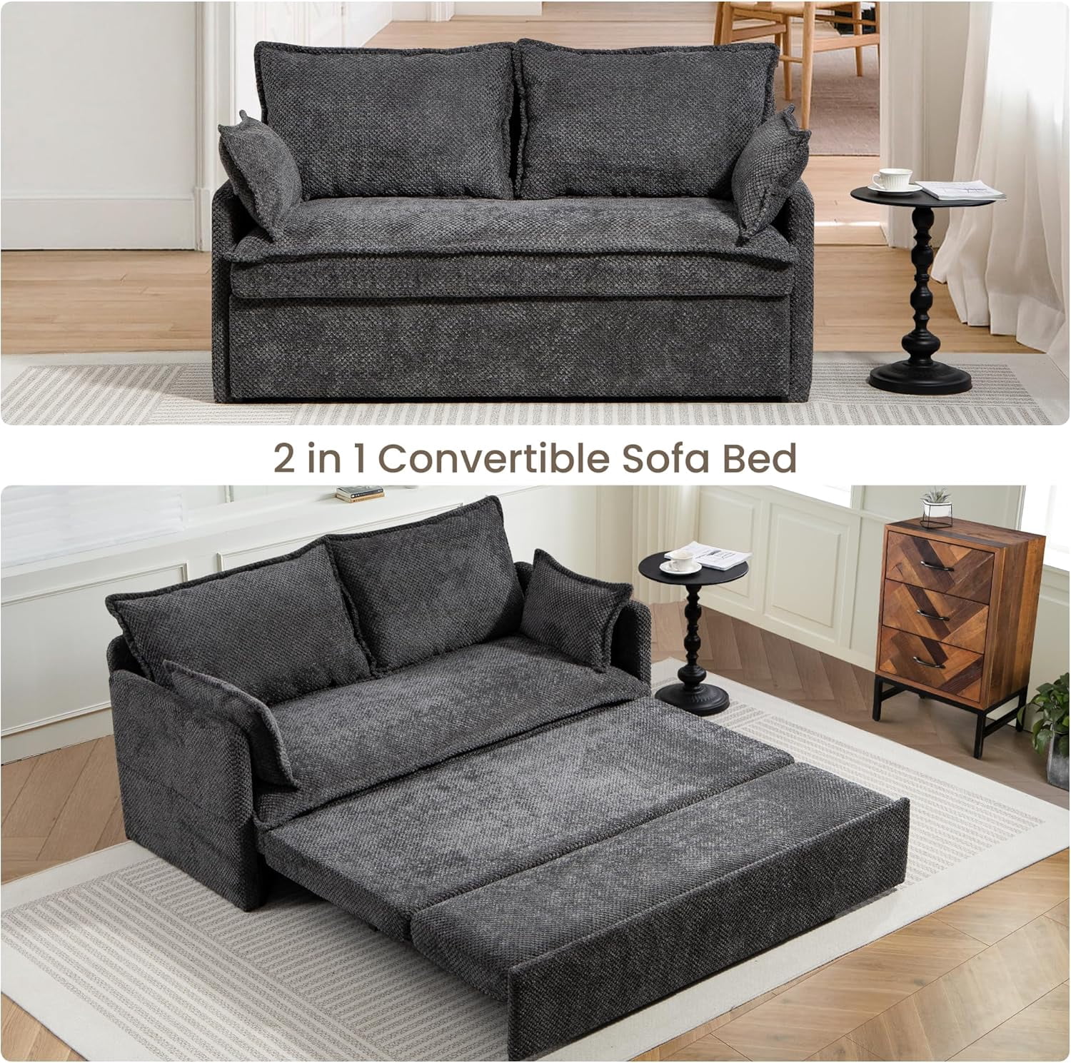 Modern Convertible Sleeper Sofa with USB Charging, Queen-size Corduroy Upholstery Sofa Bed, Gray
