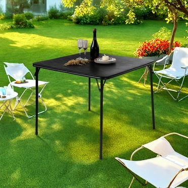 FurnitureR 33.5-inch Square Foldable Camping Table with PU Padded Tabletop, Portable and Space-Saving Design for Outdoor Activities, Picnics, and Camping Trips