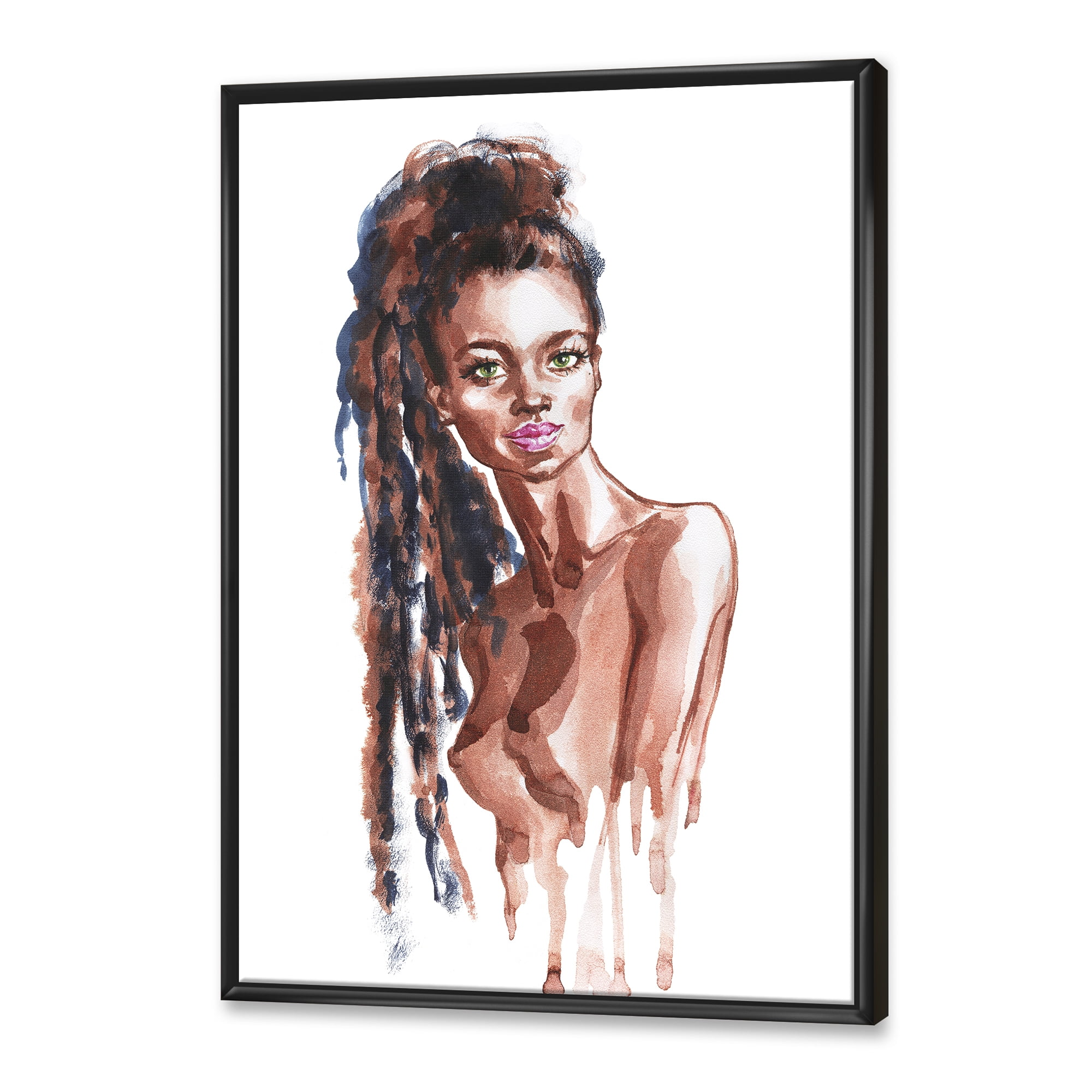 Designart 'Portrait of Afro American Woman VIII' Modern Framed Canvas Wall Art Print