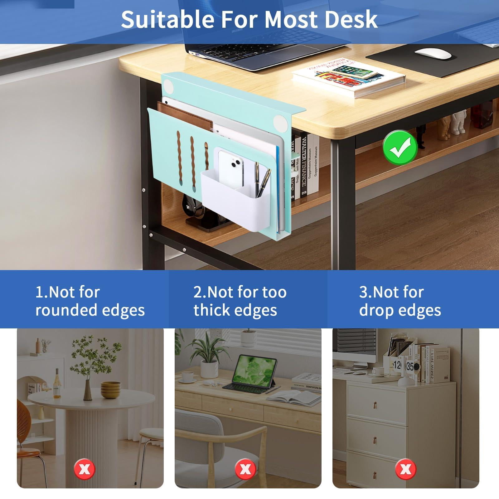 Desk Side Storage  Steel Organizer No Drill Laptop Holder Clamp On Mount With Pen Table Hanging For Home Office Fits Flat Edge Tables 0.3" To 2.8"