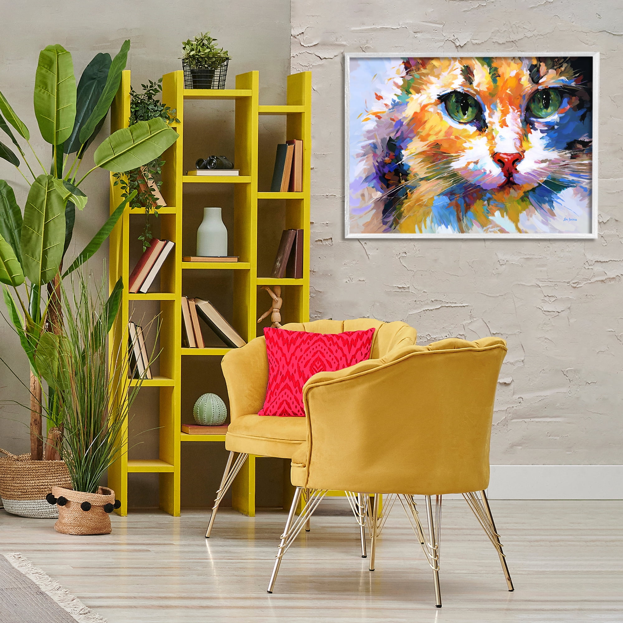 Stupell Industries Manx Cat Gaze Animals & Insects Painting White Framed Art Print Wall Art, 30 x 20
