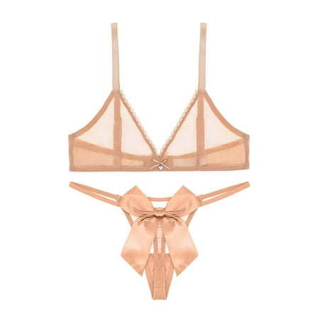 

Varsbaby Women s Unlined Wirefree Bra and Sexy G-Strings with Bow