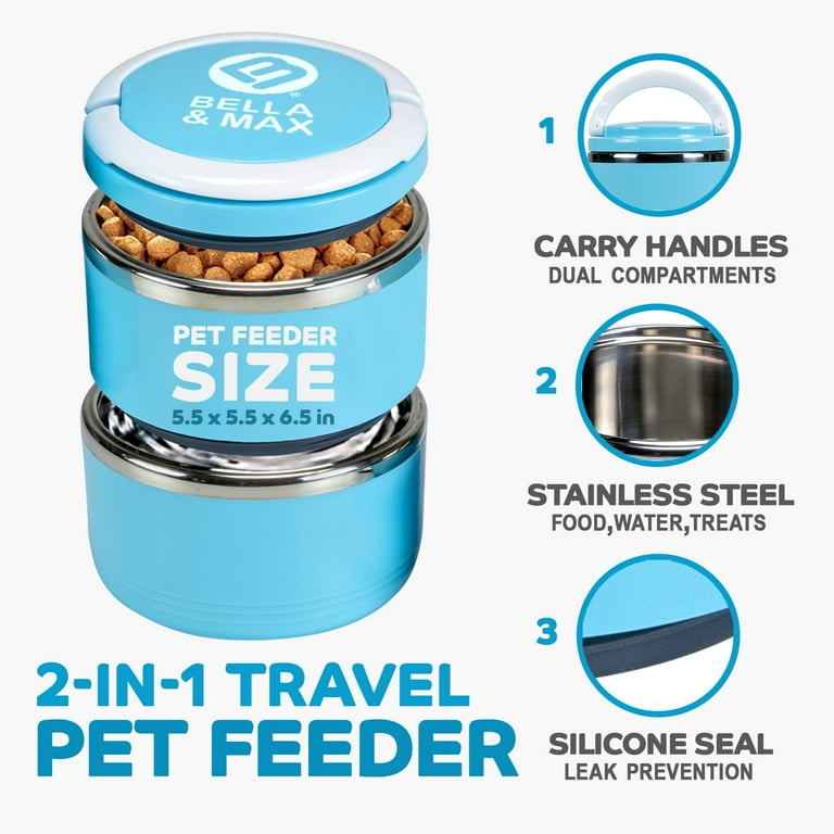 Bella Max Pet Travel Feeder contains two bowls 17oz and 20oz