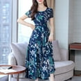 thumbnail image 3 of Bidobibo Womens Summer Maxi Dresses Casual Print High Waist Long Beach Dresses Round Neck Short Sleeve Holiday Sundress, 3 of 6