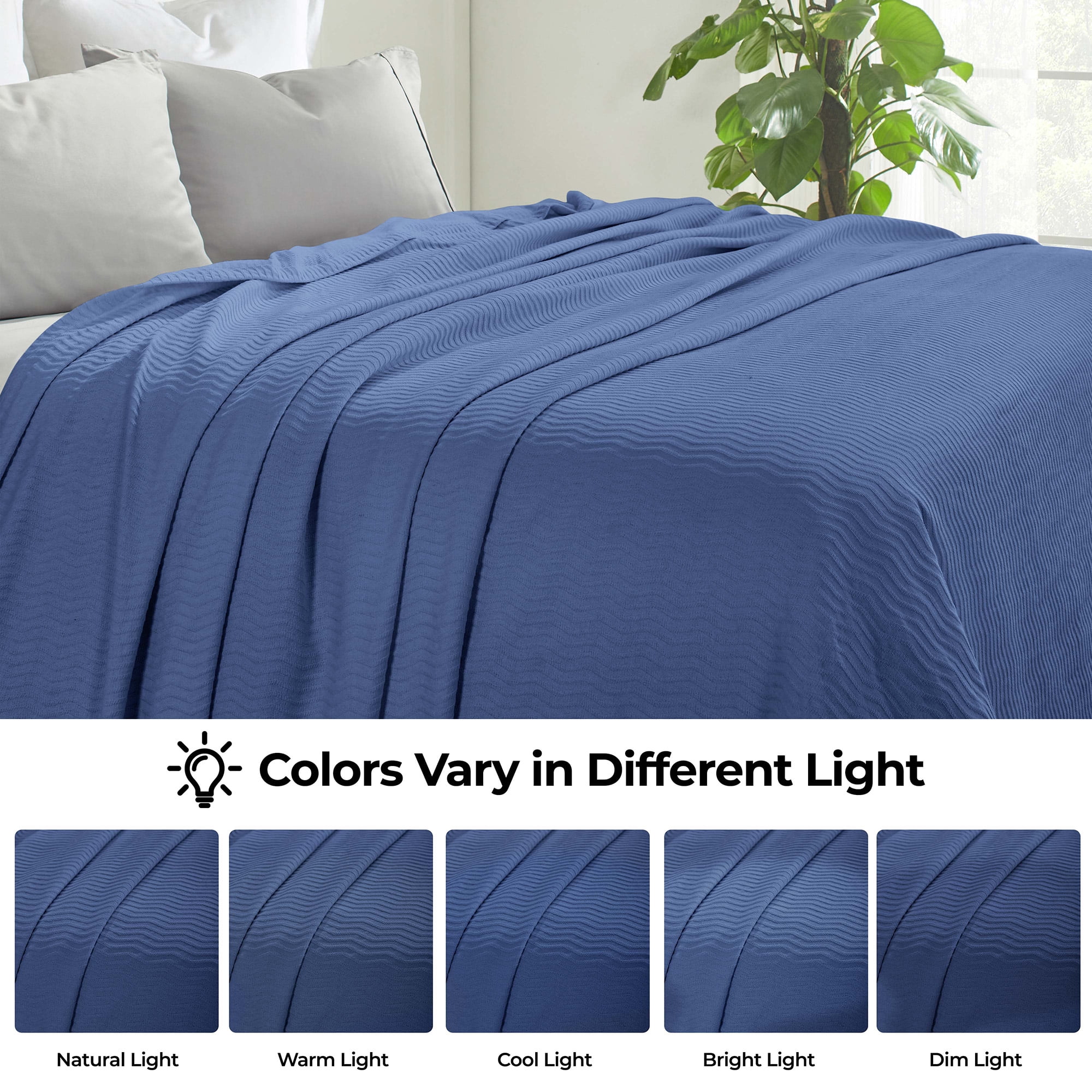 Superior Jena Cotton Textured Chevron Woven Blanket, King, Merritt Blue