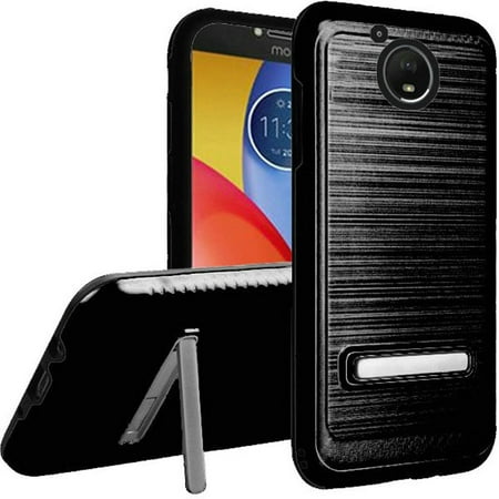 GSA Dual layer Hybrid Stand Brushed Case for Motorola Moto E4 Plus, Black