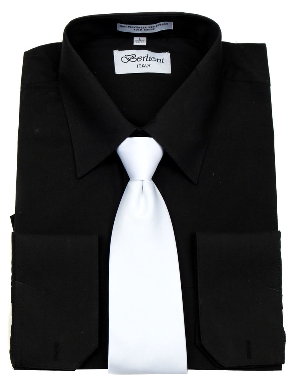 Men's Berlioni Business Tie Set Dress Shirt And Tie, Size: XL (17-17 ½) sleeve 36/37, Black / White