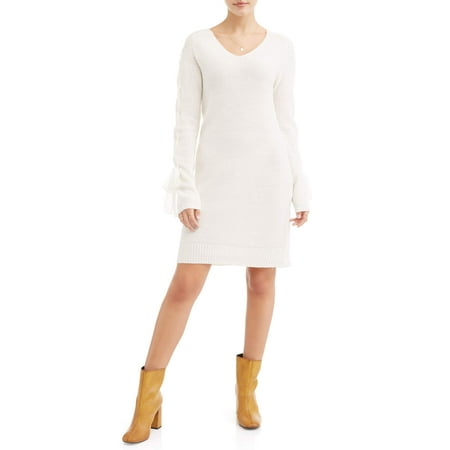 Say What Long Sleeve Lace Up Shoulder Sweater Dress With Bows Say What Long Sleeve Lace Up Shoulder Sweater Dress With Bows