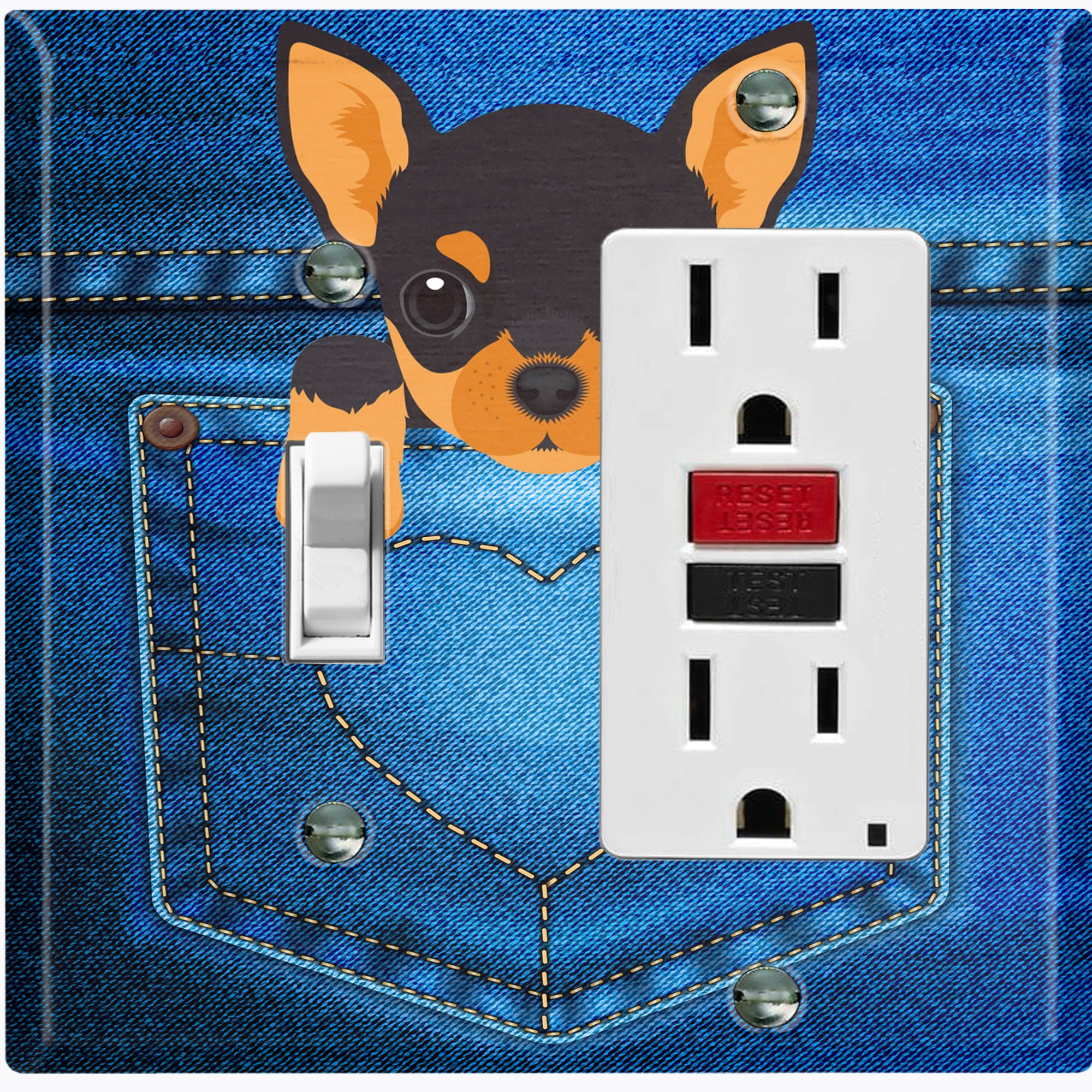 Metal Light Switch Plate Cover Cute Chihuahua Puppy Dog Pocket DOG006 ...