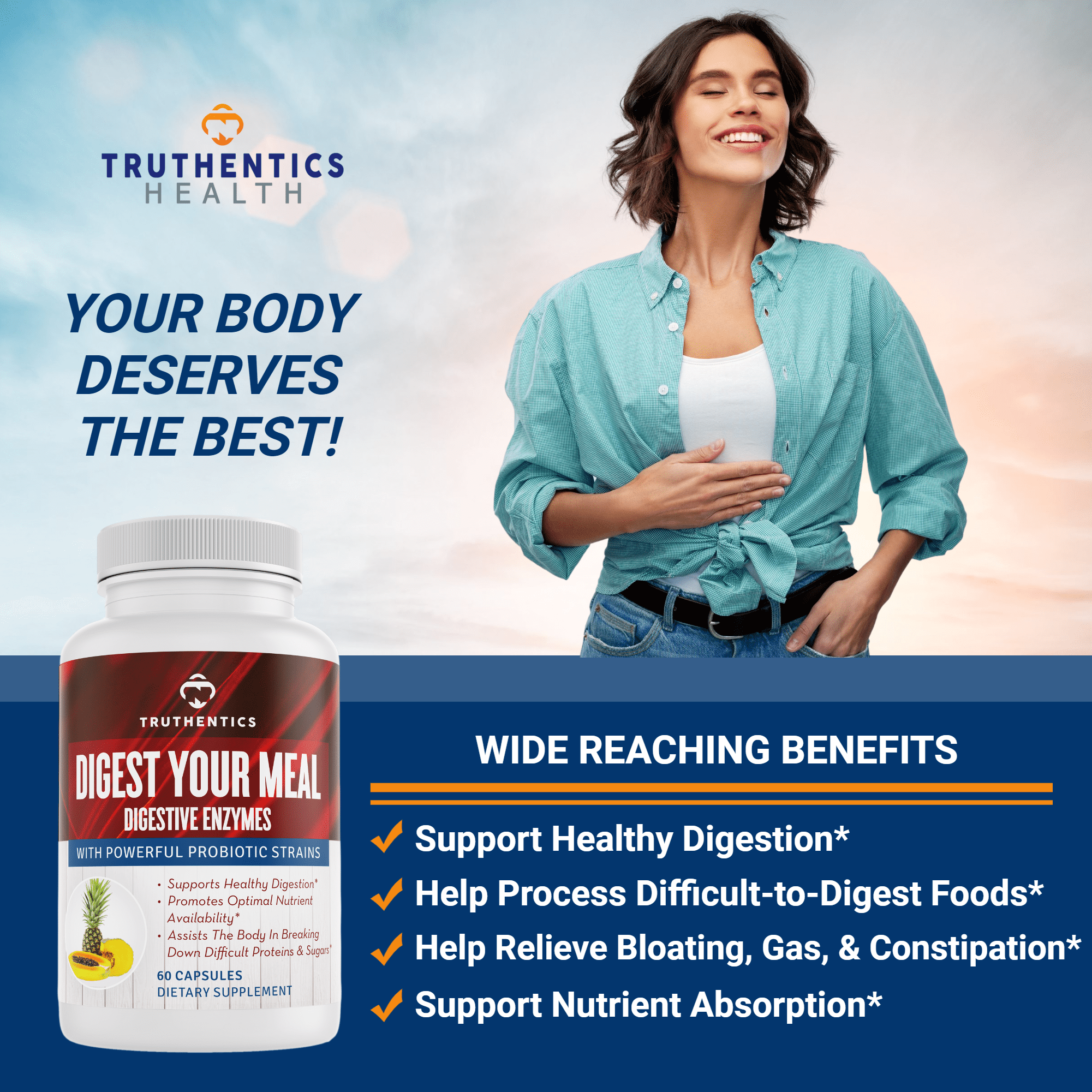 Truthentics Liver Cleanse Detox Support Plus Digestive Enzymes Probiotic Bundle - 60 Capsules Each