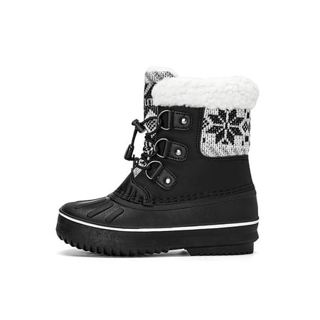 

UKAP Child Non-Slip Winter Shoes Hiking Breathable Duck Boots Outdoor Warm Lined Mid-Calf Boot Black 12c