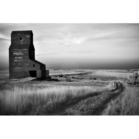 Infrared Image Of Abandoned Grain Elevator Ghost Town Formerly Known As Bents Saskatchewan Stretched Canvas - Chad Coombs  Design Pics (17 x