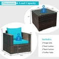 thumbnail image 2 of Gymax 3PCS Rattan Patio Outdoor Conversation Furniture Set w/ Turquoise Cushions, 2 of 10