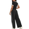 thumbnail image 3 of Conjunto de sudadera de verano de 2 piezas para mujer ATHLECHIC, con camiseta de manga corta y pantalones anchos, color negro, 3 of 5