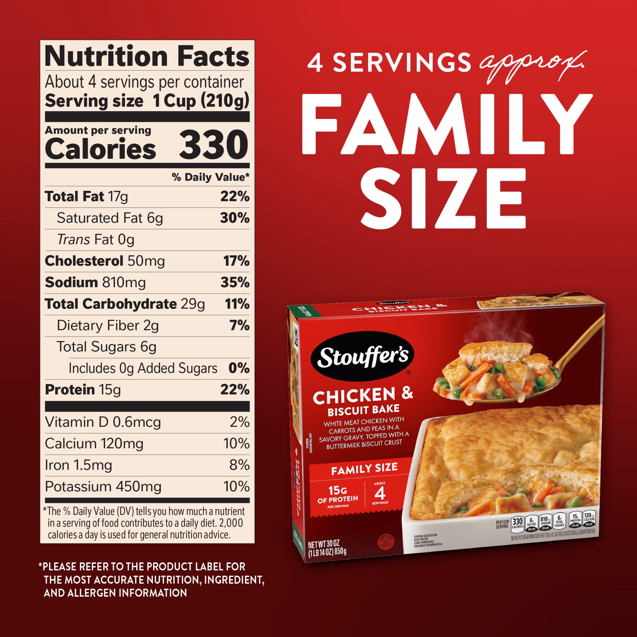 Stouffer’s Chicken Biscuit Bake, Family Size, Frozen Chicken Biscuit, Frozen Oven Meals, 30 oz (Frozen)