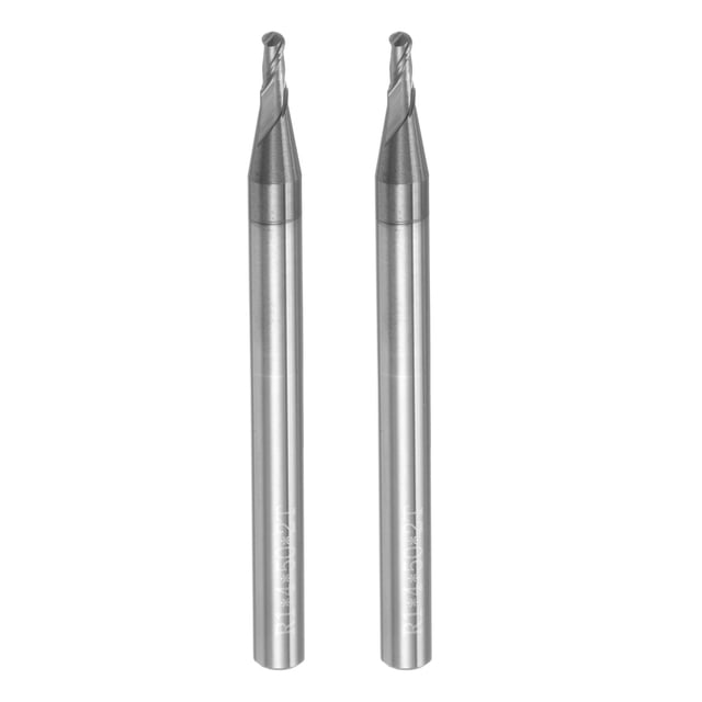 Uxcell 2 Pieces Ball Nose End Mills 1mm Radius Solid Carbide AlTiN Coated 2 Flutes HRC45 CNC Router Bits