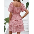 thumbnail image 5 of PRETTYGARDEN Women's Floral Summer Short Dress Square Neck Short Sleeve Tiered Ruffle Boho Swing Dresses, 5 of 6