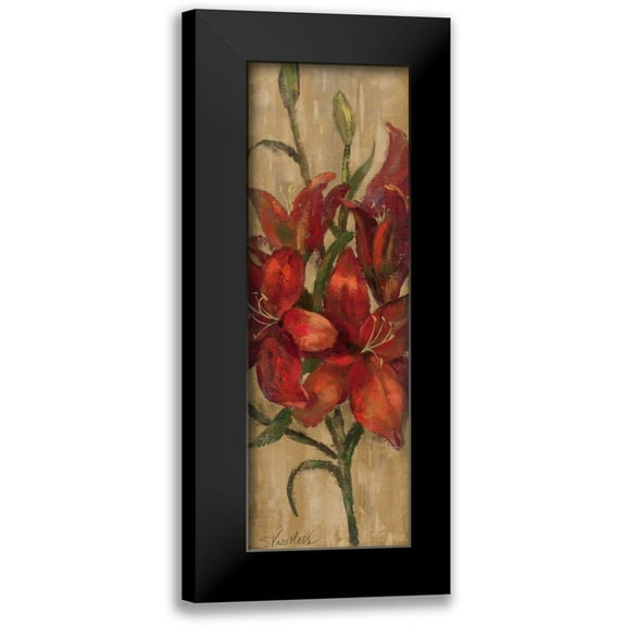 Vassileva, Silvia 7x14 Black Modern Framed Museum Art Print Titled - Vivid Red Lily on Gold