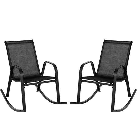 Biotree Outdoor Rocking Chairs Set of 2 in Heavy-Duty Metal with Breathable Fabric Seats for Porch Patio and Garden, Black