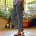 thumbnail image 3 of Cotton Linen Pants Women 2026 Summer Elastic Waist Straight Leg Loose Casual Lounge Pants with Pockets, 3 of 7