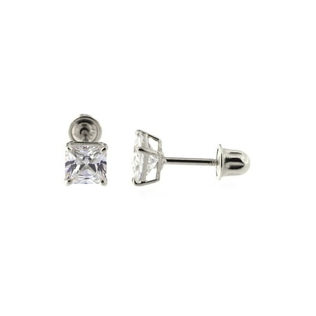 Beauniq 14k White Gold 4 Ctw Princess Cut Cubic Zirconia Stud 14k White Gold 4 Ctw Princess Cut Cubic Zirconia Stud Earrings With Child Safe Backs