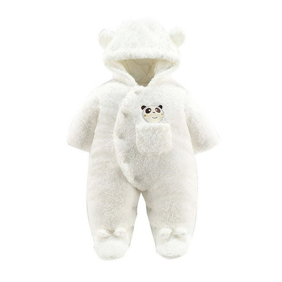 Kovlvoll Baby Clothes Girls Boys Fuzzy Cute Rompers Button up Long Sleeve Hooded Winter Thickened Toddler Warm Jumpsuit