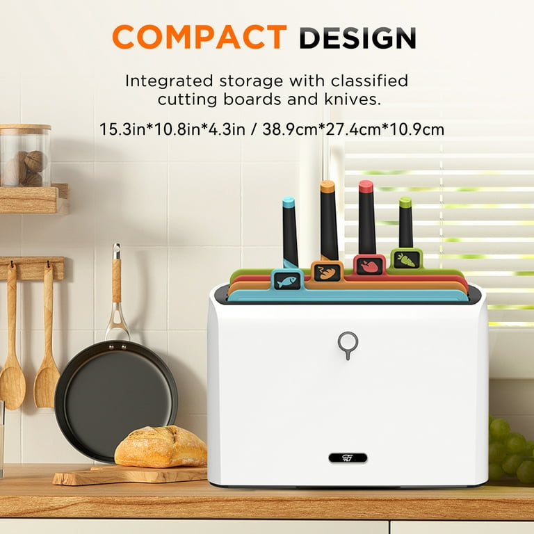 Automatic Cutting Board and Knife Set with Stand, Knife Block Holder, 6  Knife Smart Cleaning Cutting Board with 2 Color Chopping Boards, Smart