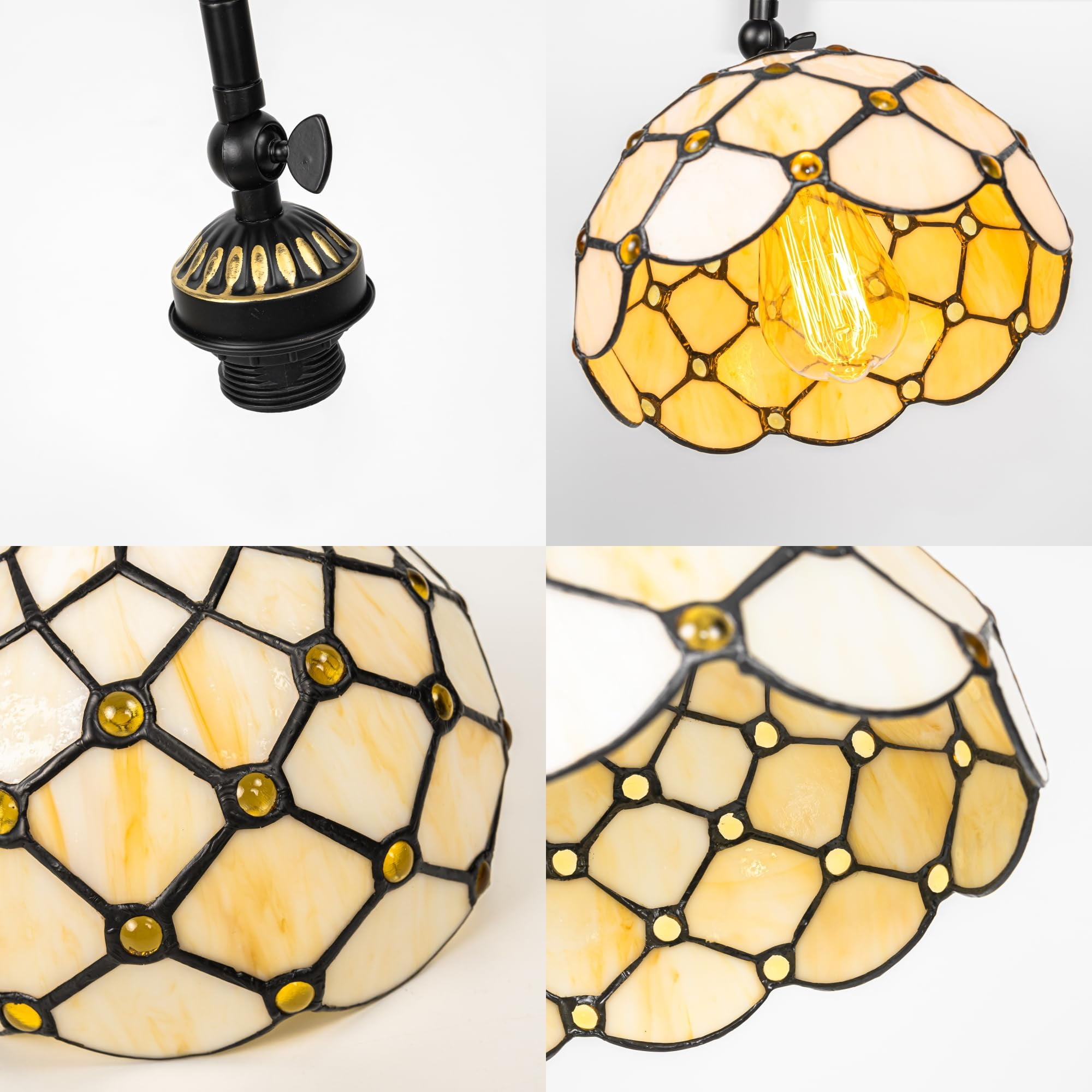 KAYYELAMP 3 Pcs Dimmable J-Type Track Head Lighting Adjustable Angle Tiffany Ceiling Light Glass Shade And Beads Handmade Minimalist Track Light Fixture For Gallery Mirror Front(No Track)