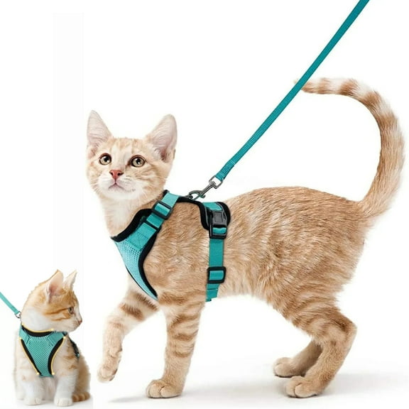 Cat walking harness: Escape-proof soft breathable adjustable vest-style cat harness. Unobstructed design suitable for walking, traveling, and camping.