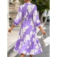 thumbnail image 4 of Bohemian Style Women Three Quarter Floral Print Lapel Button Down Long Maxi Dress, 4 of 6