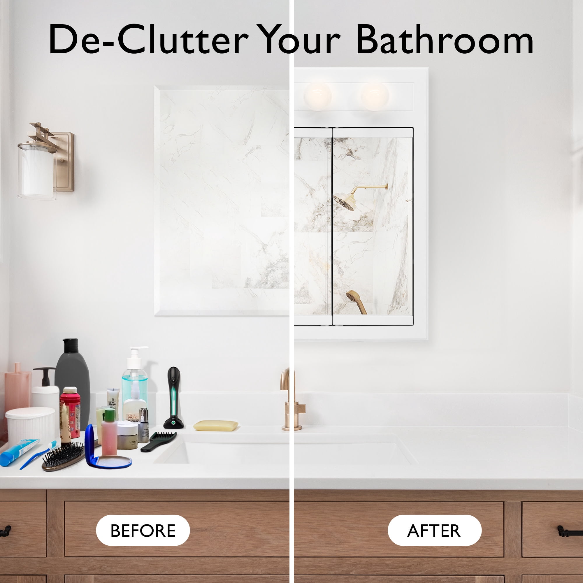 Design House 30" Wood Wall Mounted 4-Light Tri-View Mirrored Bathroom Cabinet, White