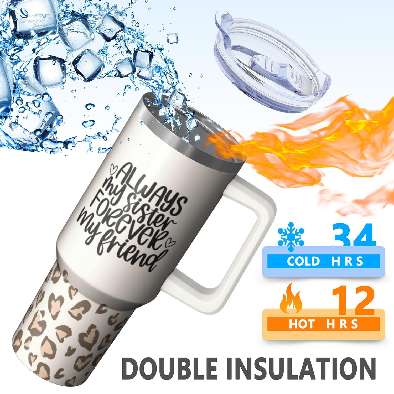Absolutely Sister Gift - 40oz Insulated Tumbler with Handle and Straw, Vacuum Sealed, Amazing Birthday Christmas Gift for Sister, BFF, Bestie, Women