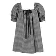 thumbnail image 6 of Women Gingham Mini Dress Puff Short Sleeve Bow Tie Square Neck Plaid Dress Summer Casual A-Line Babydoll Short Dress, 6 of 6
