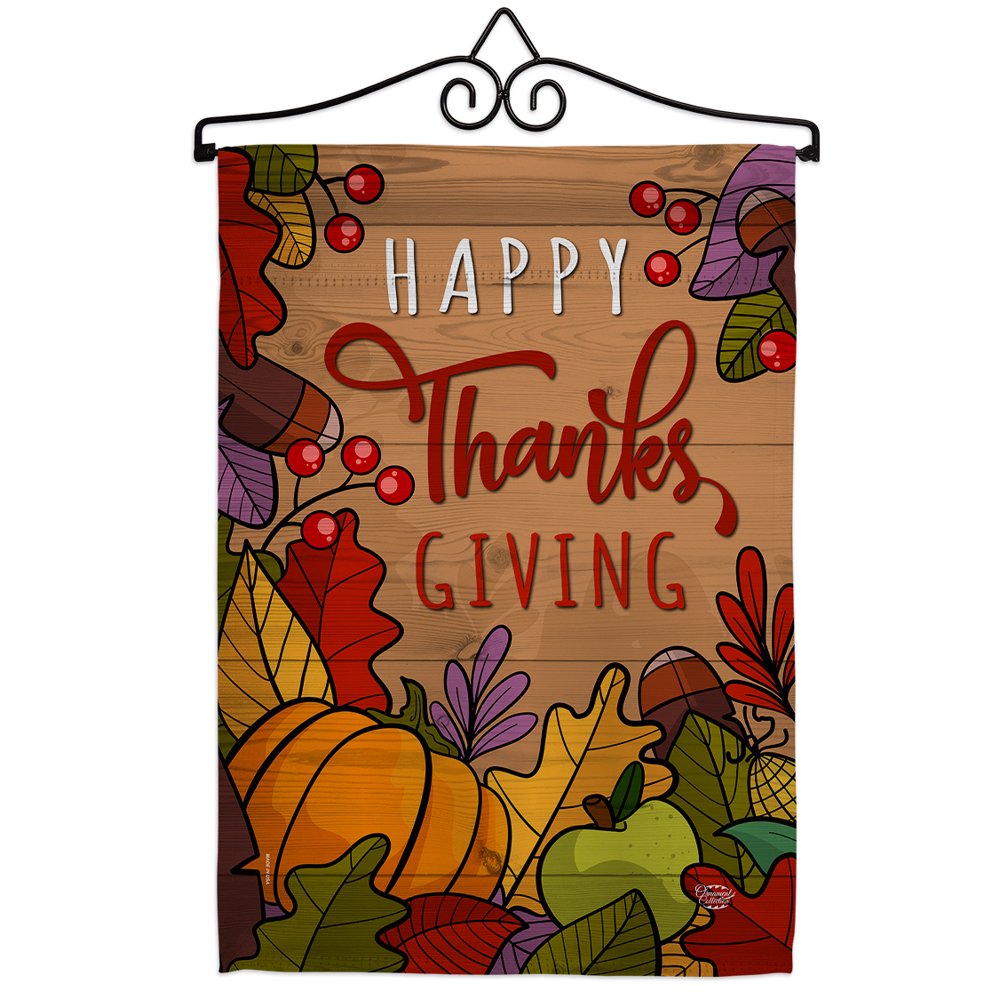 Happy Thanks Giving Garden Flag Set Thanksgiving Fall 13 X18.5 Double